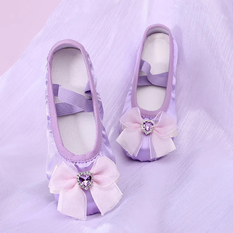 bow purple ballerina shoes stage shoes ballet accessories Line dance shoes casual shoes rhythmic gymnastics toes girl dancewear