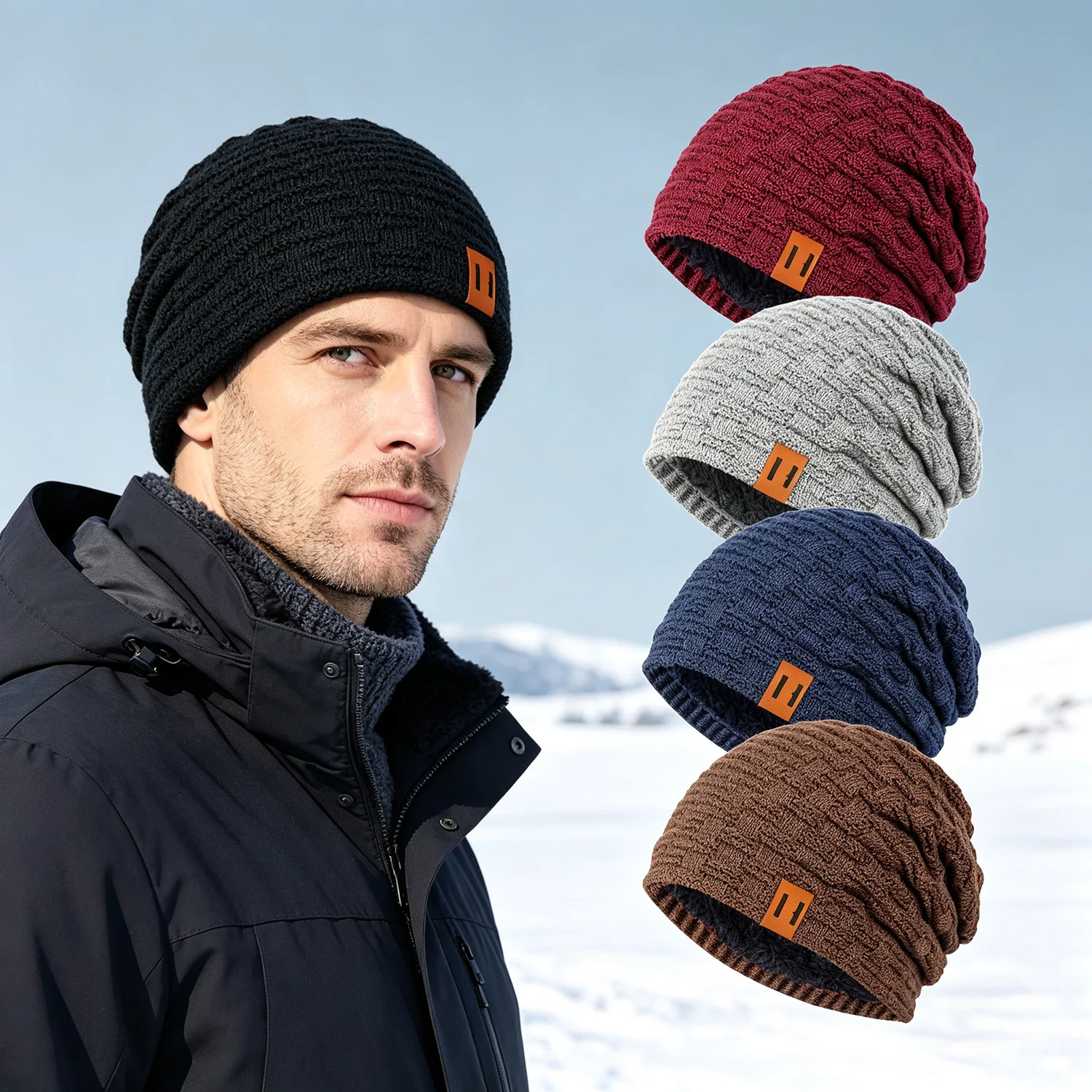 1PC Unisex Textured Knit Slouchy Beanie Hat Fleece Lined Warm Winter Cap for Adult Men Women frog hat bonnet traf zara