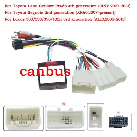 Reproductor de Audio y DVD para coche, adaptador de Cable de alimentación Android de 16 pines con caja Canbus para Toyota Prado Sequoia Lexus 330 350, arnés de cableado