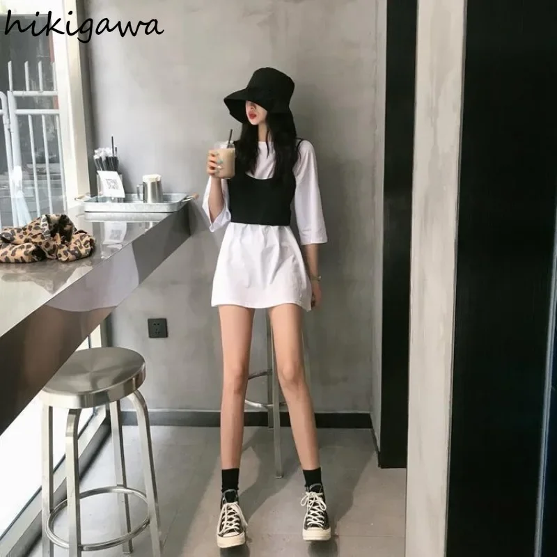 Summer Two Piece Sets Women\'s Clothing Oversized Tshirts Fashion Bow Vest Outfits Roupas Femme Casual Korean White T-shirt Suit