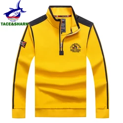 TACE & SHARK-Polo amarillo informal de negocios para hombre, camiseta de retazos con media cremallera, Jersey bordado de tiburón a la moda, 2023