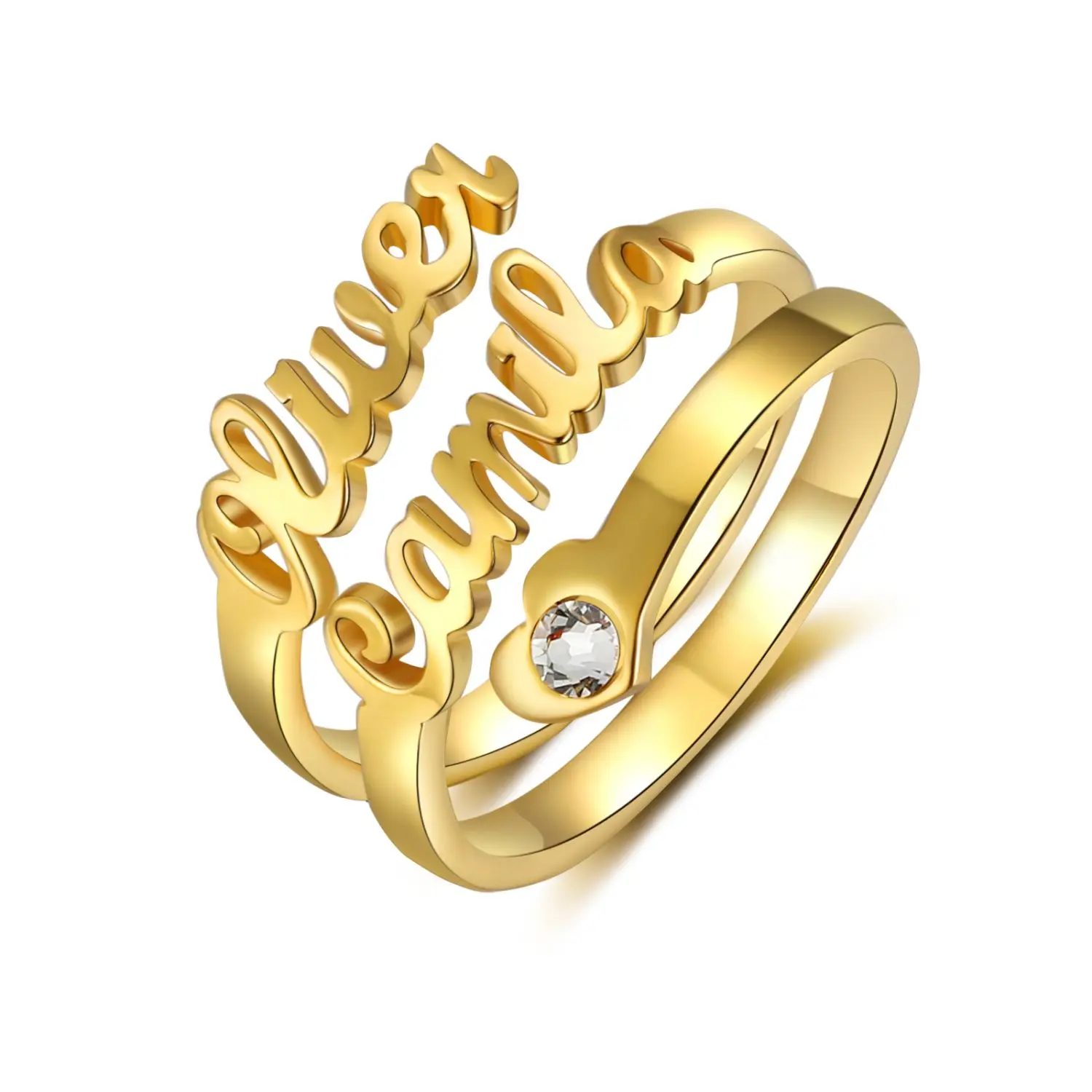 Stackable Name Jewellery 18K Gold Plated Personalized Heart Ring With Birthstone Custom Multiple Name Ring Birthday Gift For Her