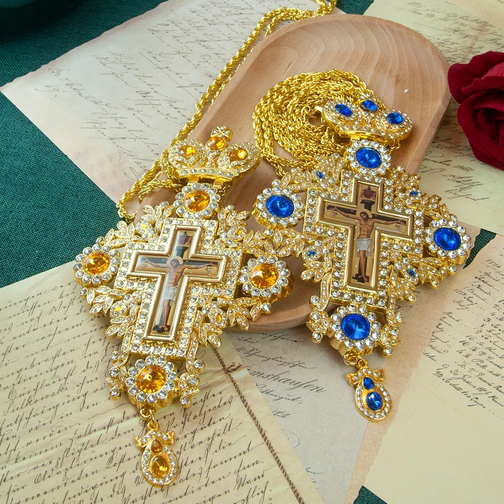 Greek Orthodox Church Bishop\'s Pectoral Cross Necklace for Priest Ordination, Religious Hollowing Process and Intricate Design