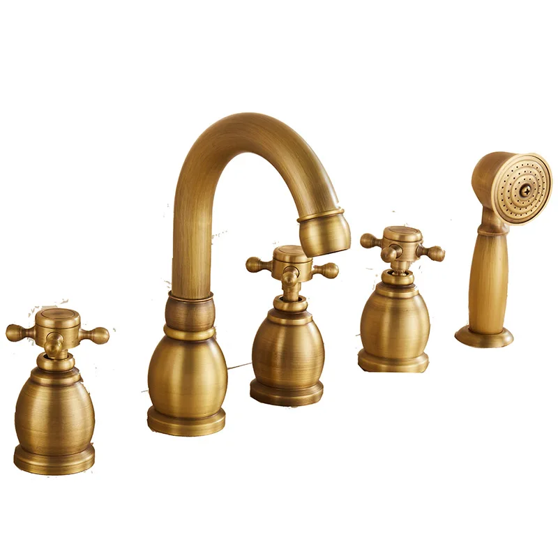 IMPEU Antique Brone 2 Knob / 3 Handles Basin Tap, Wall Mounted Bathroom Sink Faucet,  Bathtub Mixer