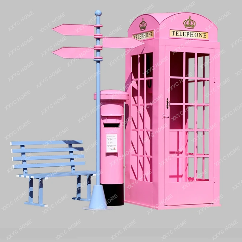 

Retro Telephone Booth Tanker Iron Model Post Box Internet Celebrity Shop Decoration Signs Road Signs Large Shooting Props