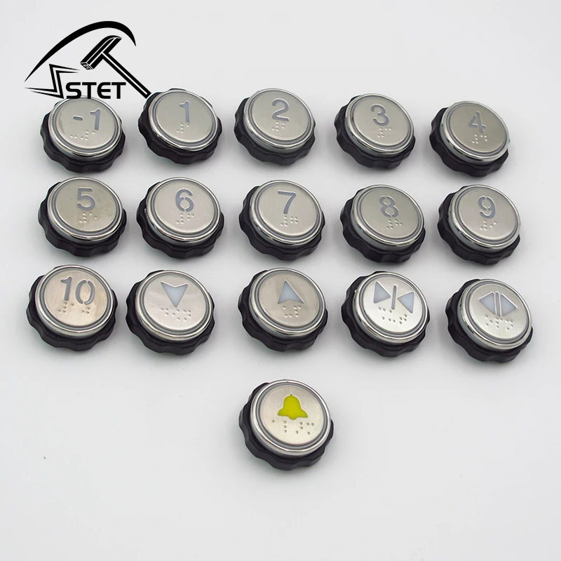 

STET For OTIS XIZI OTIS Elevator Button Round Stainless Steel Braille Button BR32 BR32A(B) Blue White Red Light 3 4 Pin