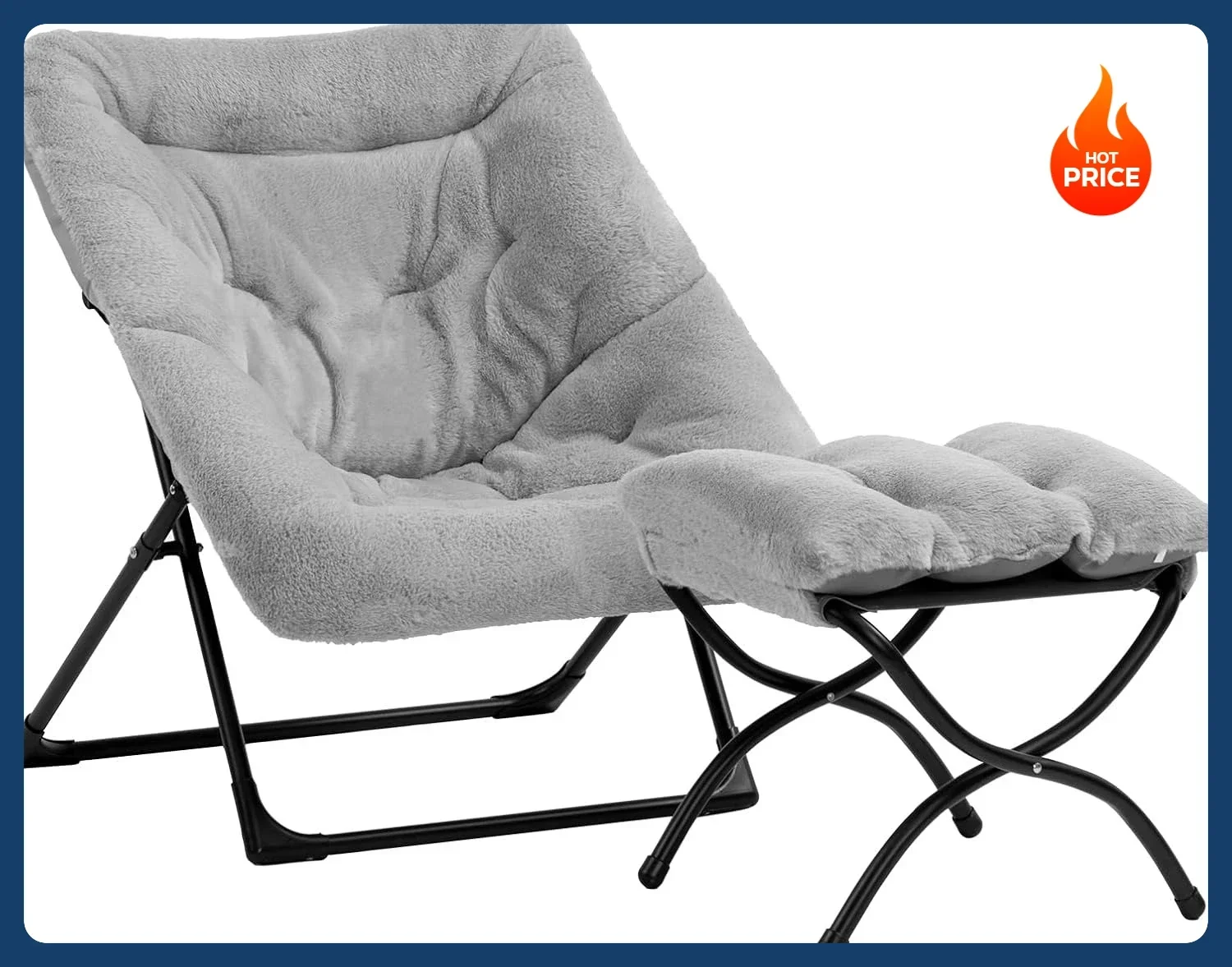 

[Hot Sale!]X-Large Saucer Chair with Foldable Ottoman, Comfy Oversized Folding Chair and Folding Footrest Stool Set, Faux-Fur Re