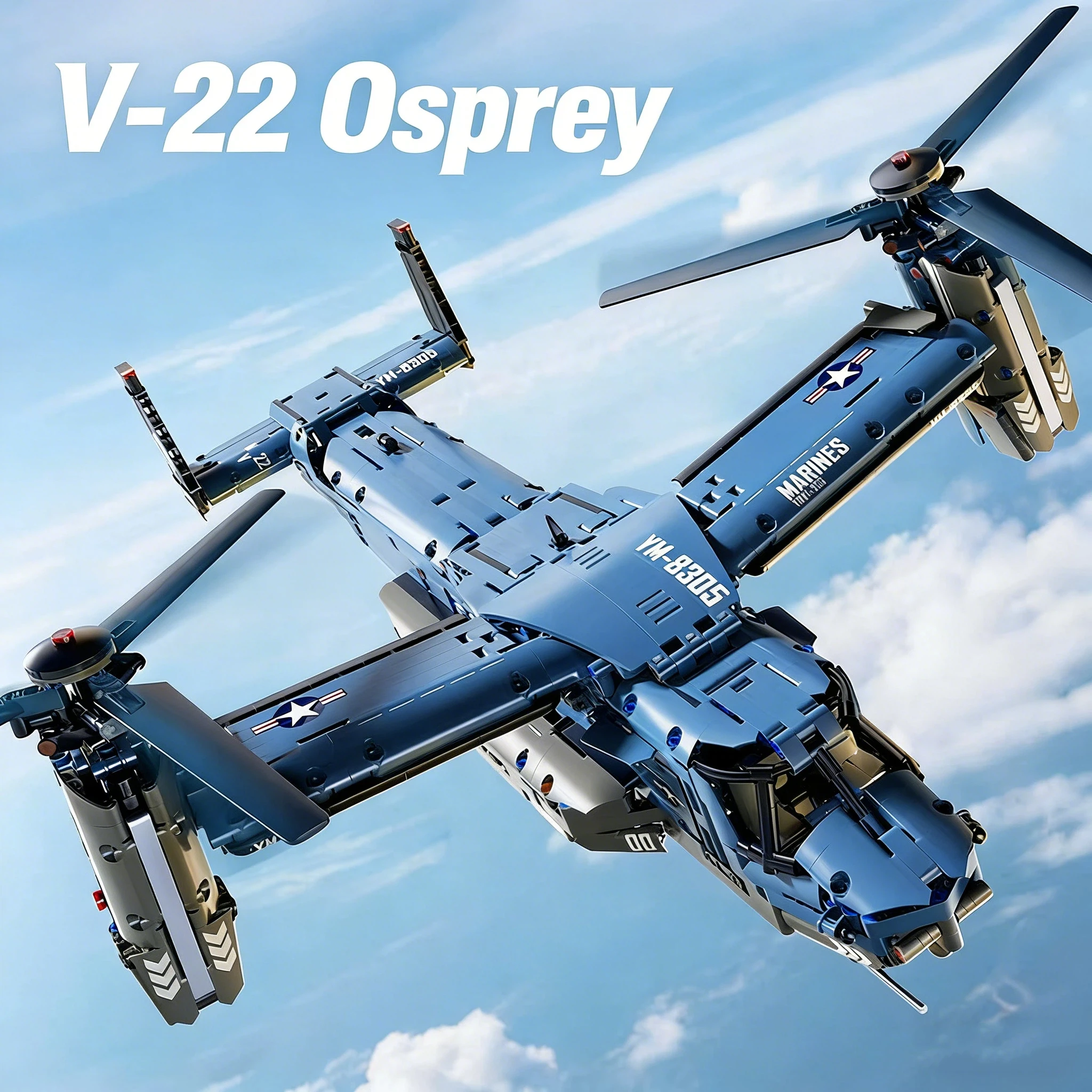 

MOC 1389PCS Military V-22 Tiltrotor Aircraft Helicopter Building Block Children Military Airplane Model Bricks Toy Home Decor.