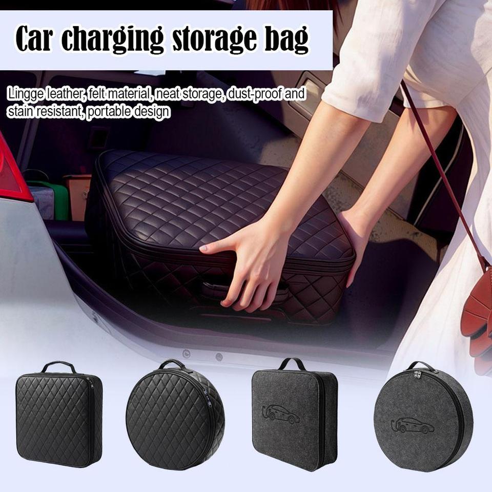  Multifunctional EV Charging Cable Storage Bag Portable Leather Organizer Bag Universal Waterproof Carry Pouch For Electric Vehic 