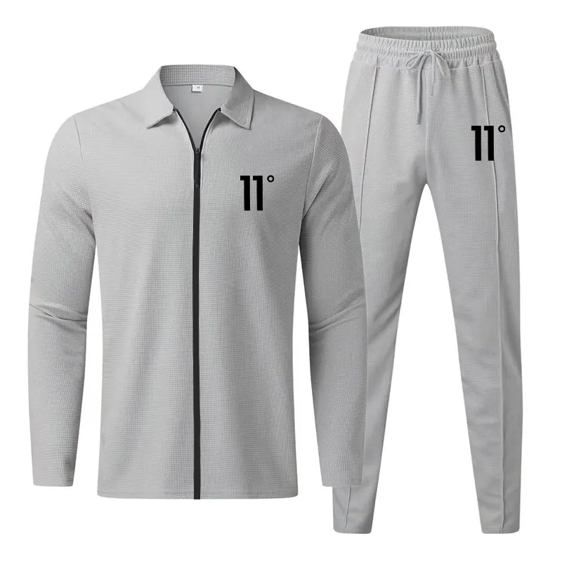 2024 Spring and Autumn Casual Men's Set Street Everyday Simple Style Printed Lapel Zipper Jacket And Trousers Two-piece Set