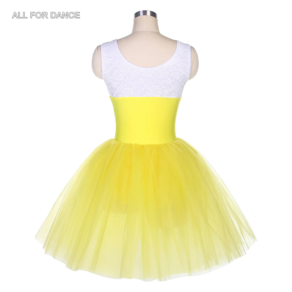 22048 White Lace And Yellow Spandex Bodice With Attached Puffy Tutu Skirt for Girls & Women Ballet Dancing Dress