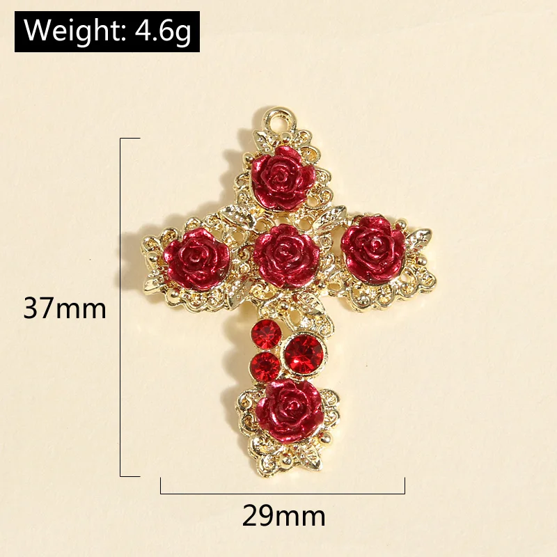 4pcs Gold Color 37x29mm Beautiful Rose Flower Cross Charms Enamel Pendant Fit Necklaces DIY Handmade Jewelry Making Supplies