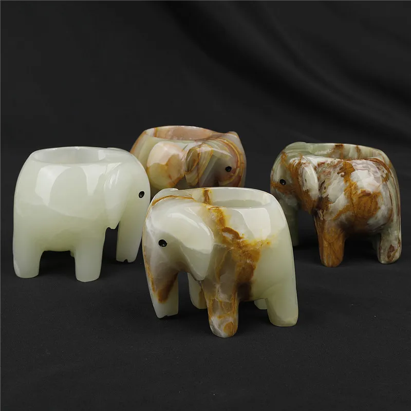 

Creative Natural Stone Afghan Jade Elephant Carving Candle Holder for Spiritual Healing Parties Weddings Banquets Home Decor