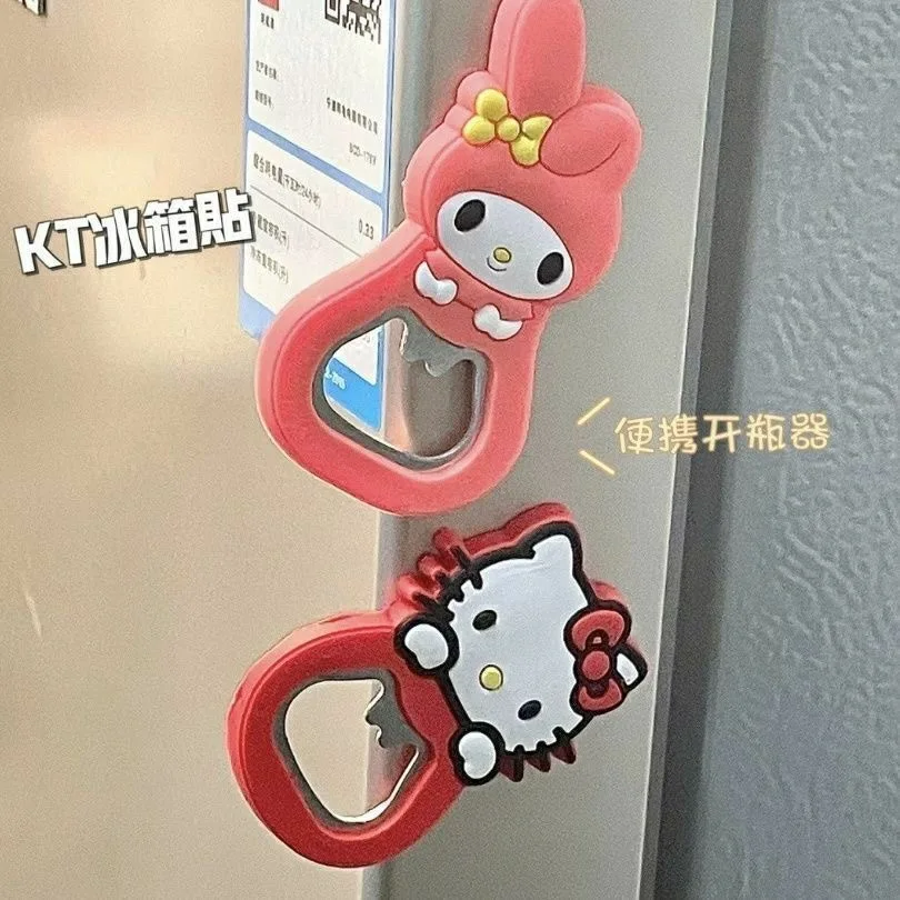 Sanrio Bottle Opener Refrigerator Magnet New Hello Kitty Kuromi Cinnamoroll Can Beer Wine Accessories Kitchen Gadgets Home Decor