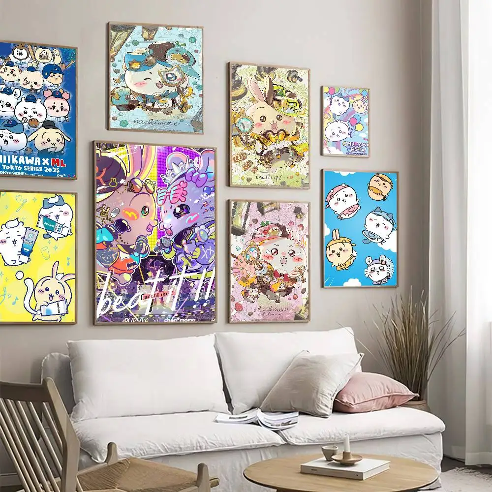 Japan Anime C-ChiikawaS Klassische Vintage-Poster Wasserfeste Papieraufkleber für Kaffeehaus, Bar und Heimdekoration