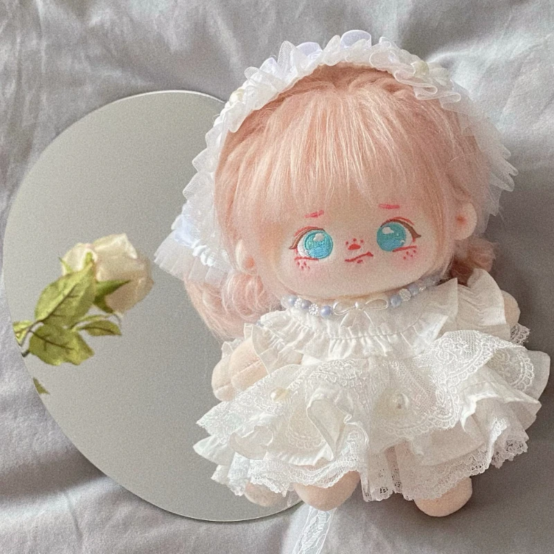 Handmade 3pc/set 15/20/40cm Doll Clothes White Princess Dress Hat Plush Dolls Outfit Toys Baby Doll's Accessories Cos Suit