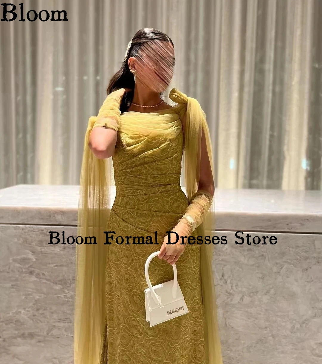 Bloom Gold Floral Print Evening Dresses For Prom Tulle Straps Elegant Formal Celebration Wedding Party Dress vestidos de gala