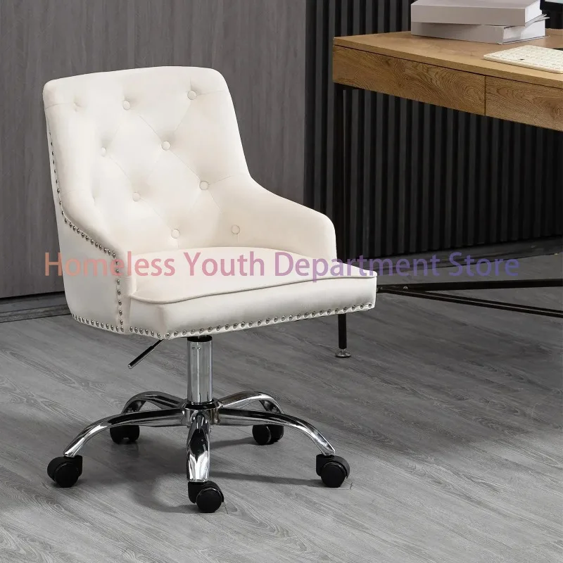 Modern Mid-Back Tufted Office Adjustable Height Computer Chair Velvet Soft Vanity Chair with Rivet and Arm Support Furniture