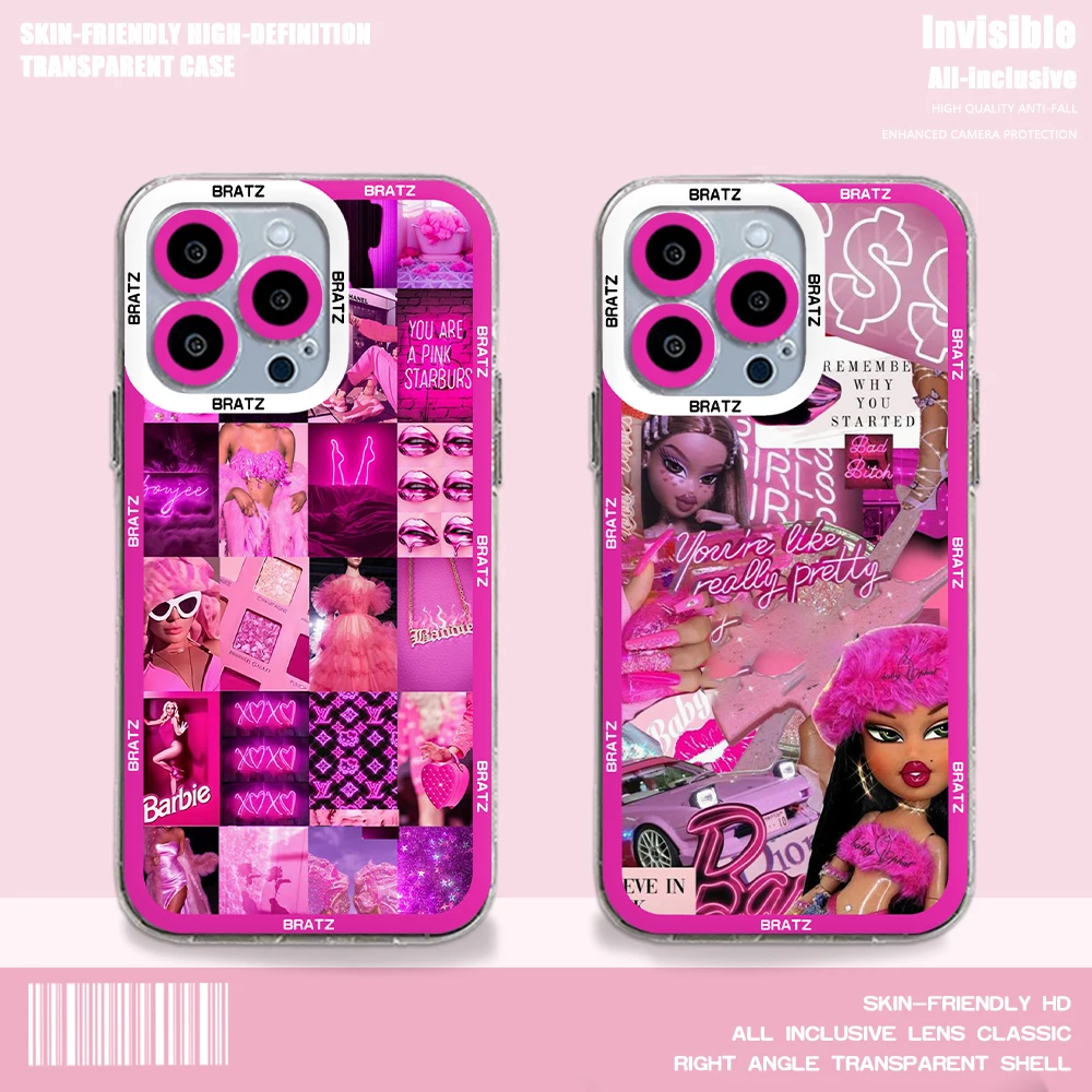 Fashion lovely Doll Bratz custodia per telefono per iPhone 15 14 13 12 11 Mini Pro Max X XR XSMax 6S 6 7 8 Plus SE20 Cover trasparente regalo per