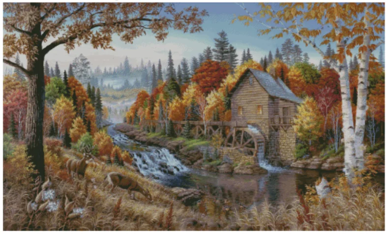 

woods Waterwheel wooden 16CT 18CT 14CT Unprinted Top Quality Cross Stitch Kits Embroidery Art DIY Handmade Needlework Home Decor