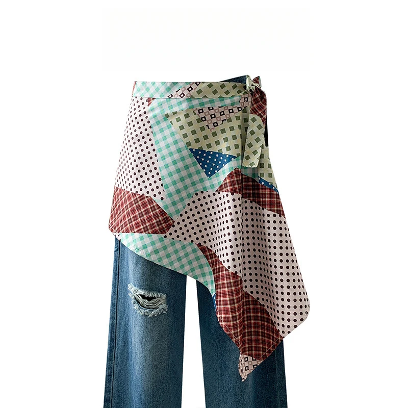 Irregular Paisley Tie Back Skirt with Waist Scarf for Women, Unique Design, Fashionable and Versatile Layered Half Skirt - Image 4