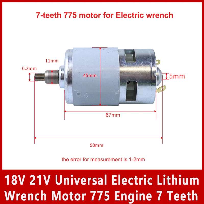 18V 21V Universal Electric Lithium Wrench Motor 775 Engine 7 Teeth for Qimo Hulk 100% Copper Wire 2106 Brushless Motor