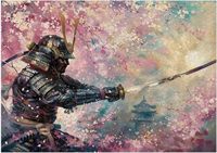 Cherry Blossom and Samurai 1000/500/300 Pieces Jigsaw Puzzles Challenging Family Activity Games for Gameroom Bedroom Livingroom