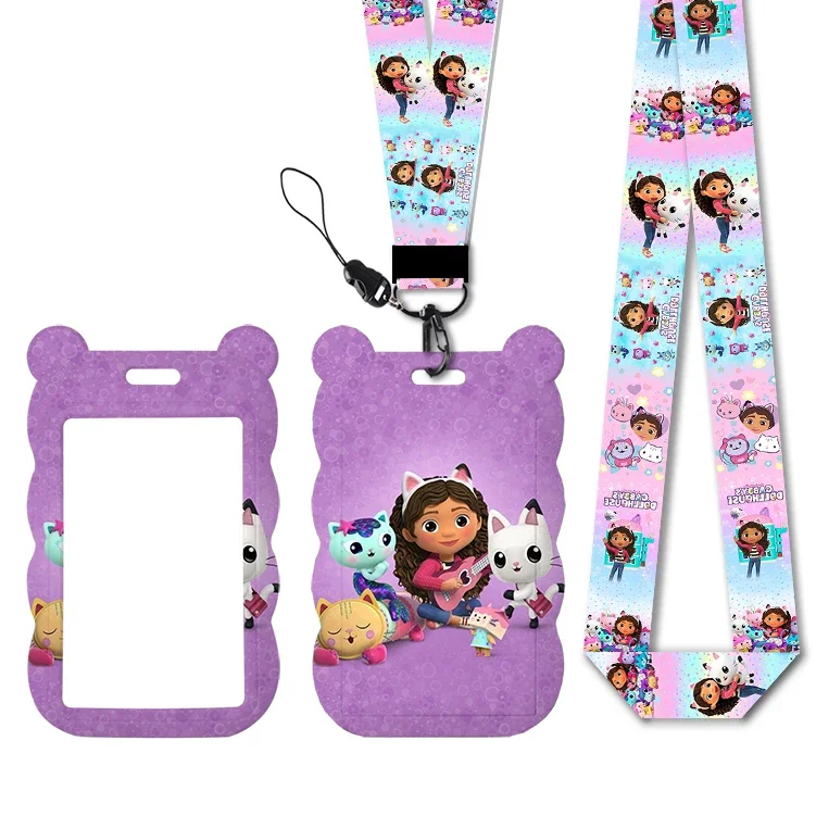Gantungan Kunci Bentuk Kepala Tidak Beraturan Gabby Dolls untuk Anak Perempuan, Tempat Kartu ID, Kartu Kredit, Kartu Bus, dengan Hiasan Glitter