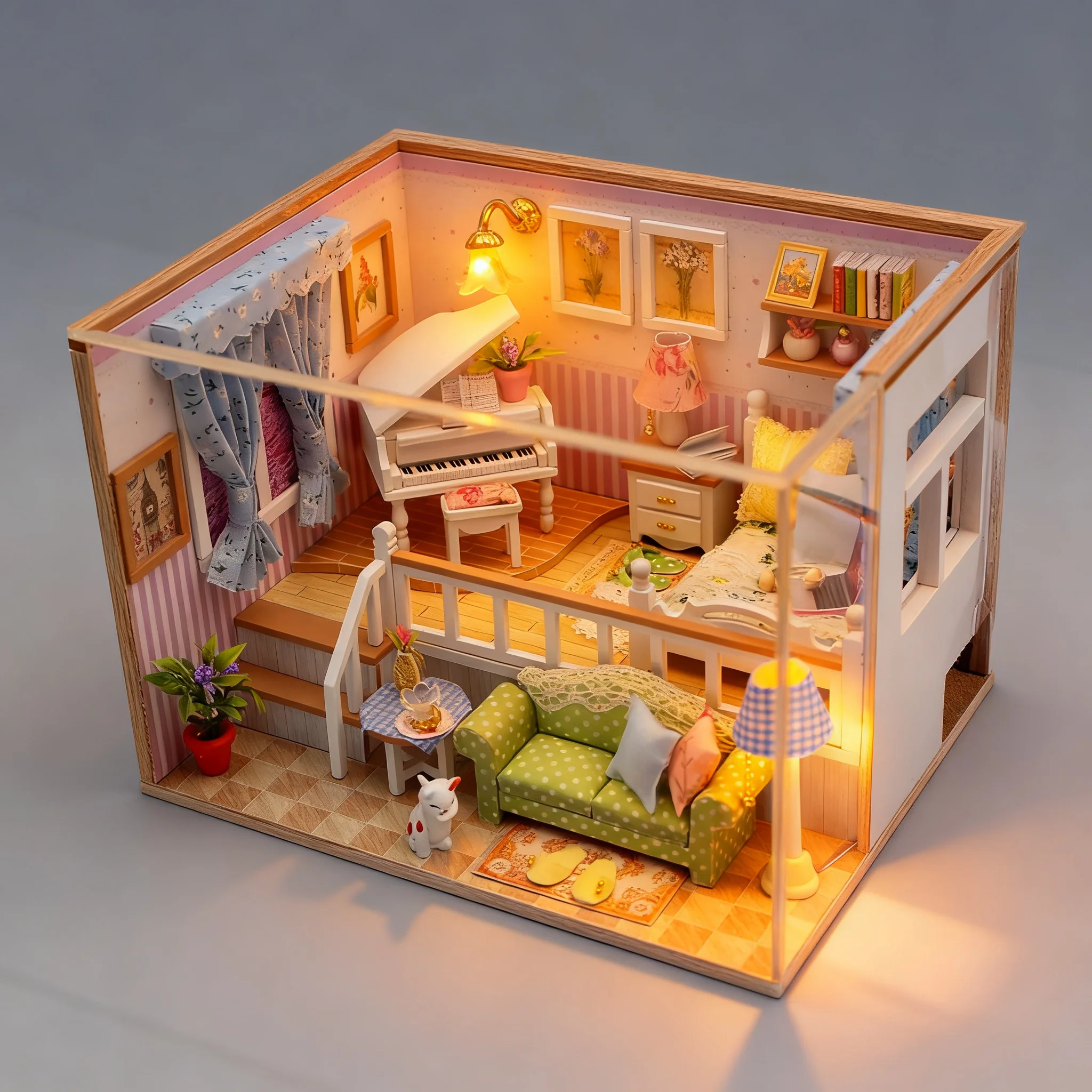 Handmade 3D Wooden Puzzle DIY Dollhouse – Miniature House Micro Landscape, Wooden Assembly Model Building Kit, Creative Gift