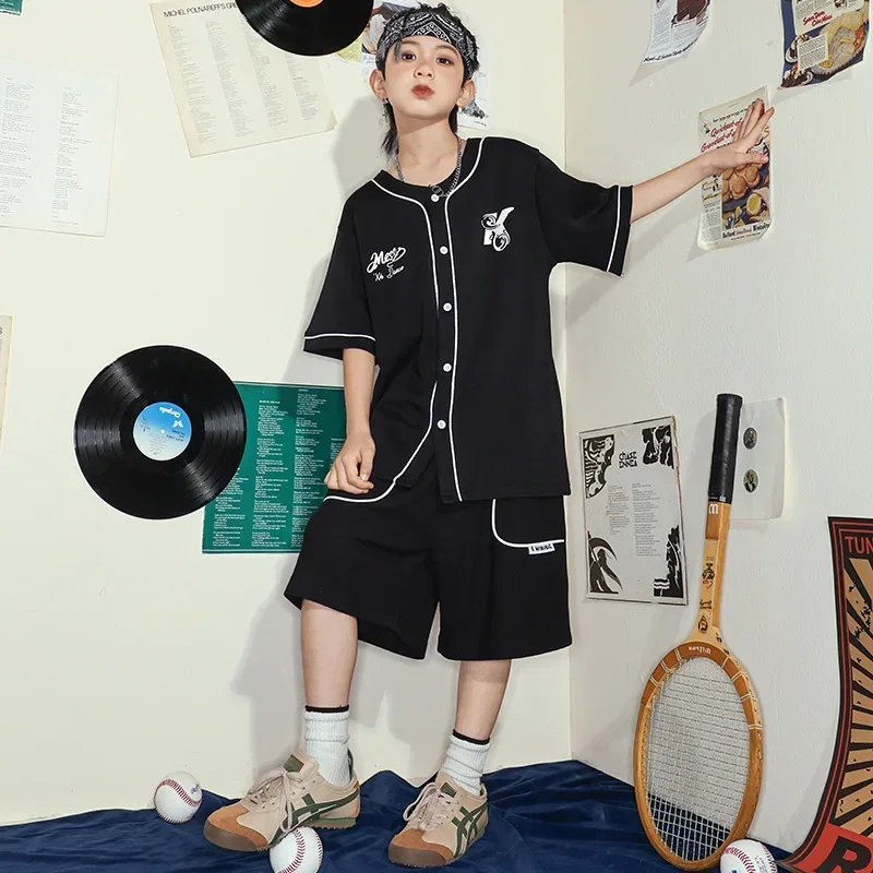 Kinder Jazz Dance Kostüm Mädchen Schwarz Street Dance Hip Hop Outfit Kurzarm Shirt Casual Shorts Kinder Bühne Leistung Tragen