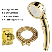 High Pressure Shower Head Set With Hose and Holder Gold 3 Modes Large Flow Rainfall Handheld Shower Faucet Bathroom Accessoies