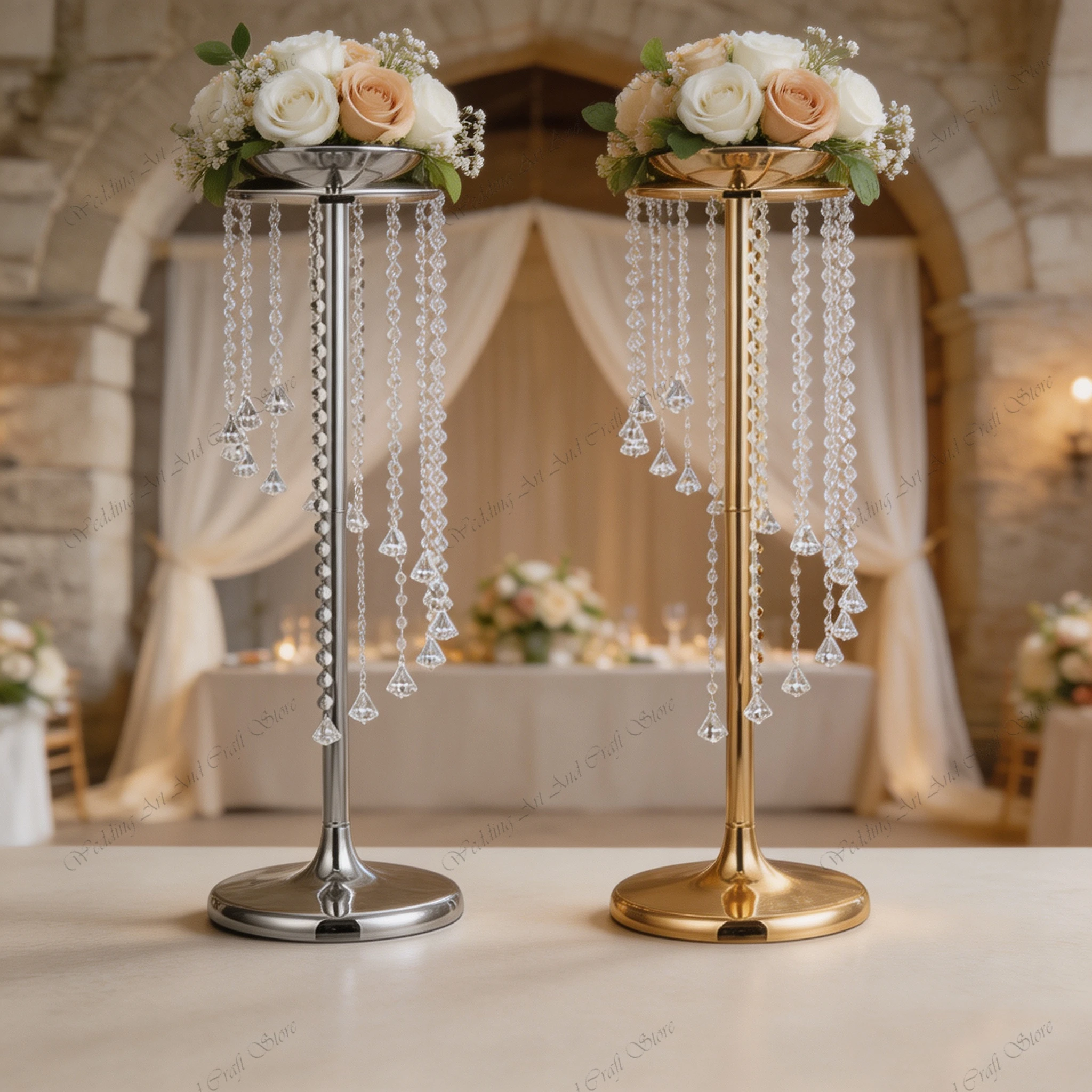 10 buah Vas Bunga Kristal Emas - Centerpiece Vase Tall ulasan dan harga