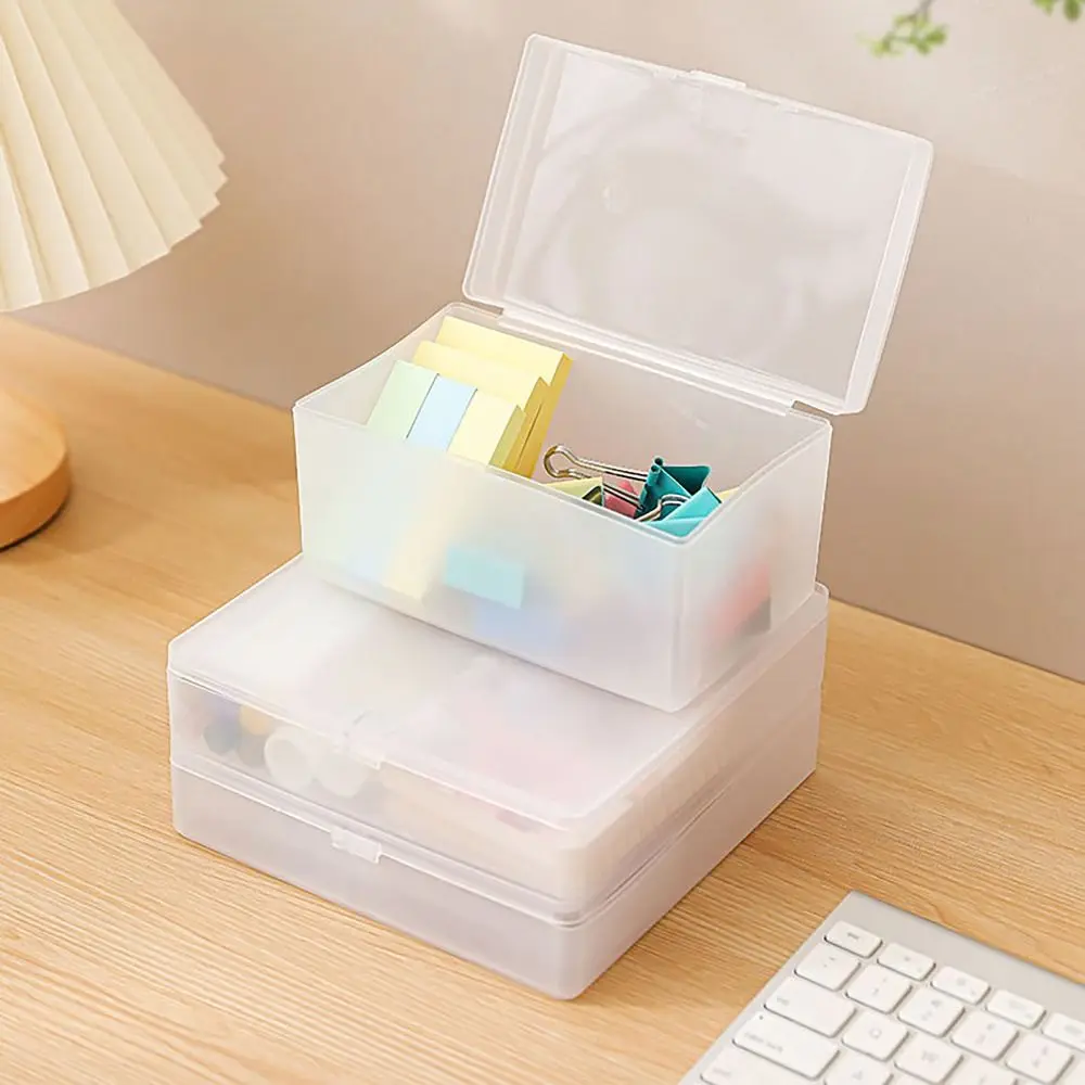 

With Cover Frosted Storage Box Multifunctional Large Capacity Stationery Organizer Plastic Waterproof Makeup Organizer Student