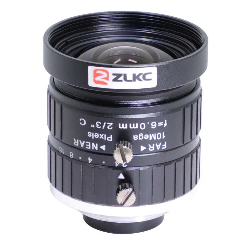 ZLKC 6mm FA Lens 10MP 2/3 Inch F2.4 Manual Iris C Mount 10Megapixel Camera Lens Wide-Angle for Machine Vision