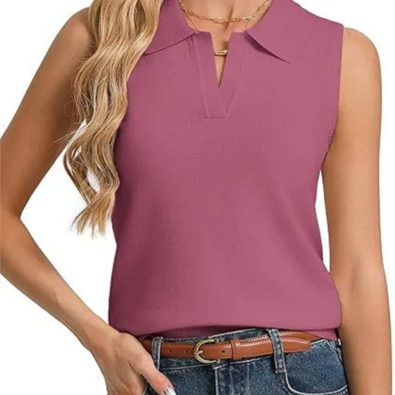 2026 New Summer Women's Sleeveless Polo Collar Slim Fit Casual Fashionable Comfortable Simple And Versatile Daily Commuting Top