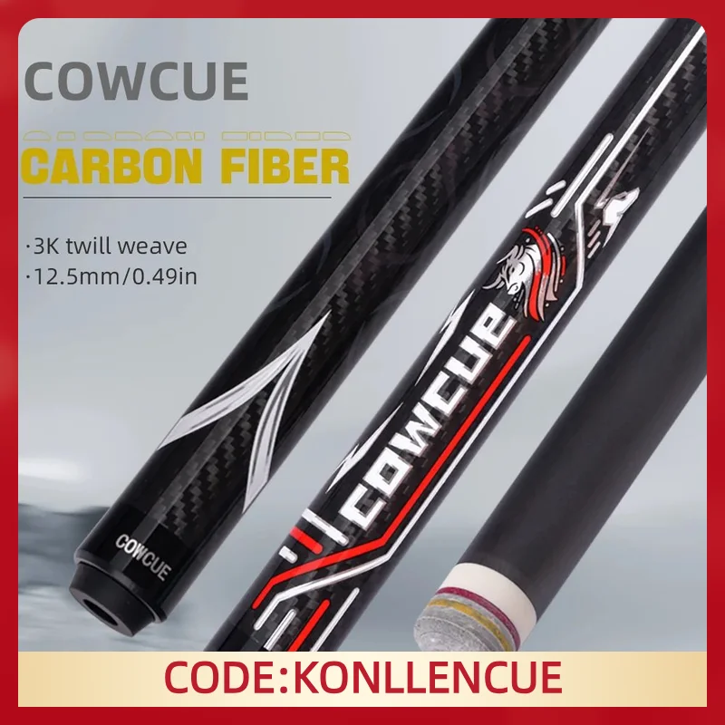 

Cow Carbon Fiber Pool Cue Stick with 12.5mm Tip Professional Low Deflection Billiard cue Stick