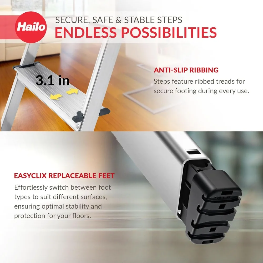 Escalera de tijera plegable de aluminio de 8 escalones, capacidad de 330 lb, escalones antideslizantes, riel de seguridad, plataforma de acero, herramienta mejorada para estabilidad a