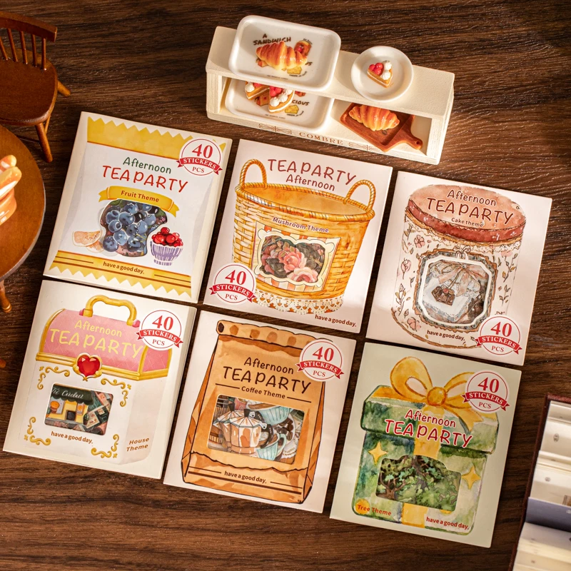 40 sheet Afternoon Tea Party Stickers hand tent DIY Stick Labels Scrapbooking Material Junk Journal Supplies