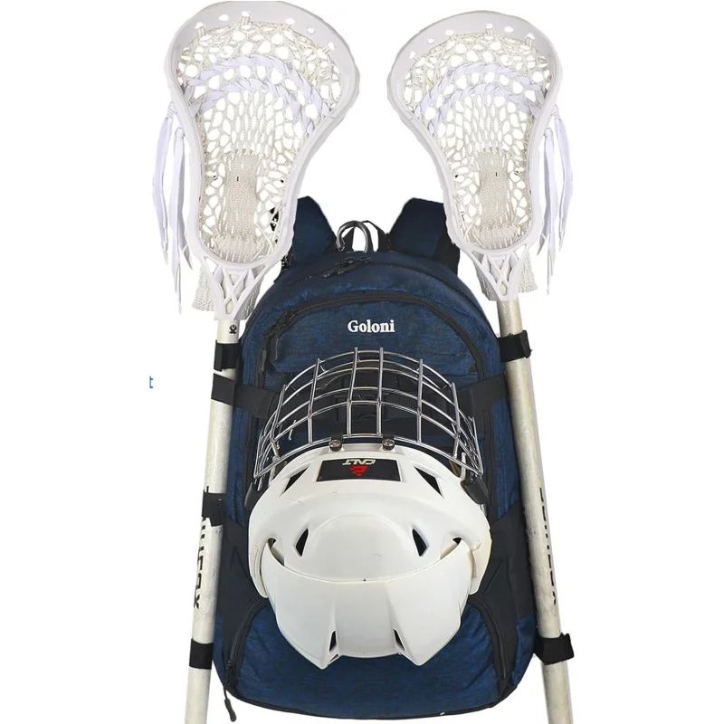 Goloni | Large Lacrosse Equipment Backpack with Two Sticks holder and Separate Cleats Compartment Field Hockey Bag