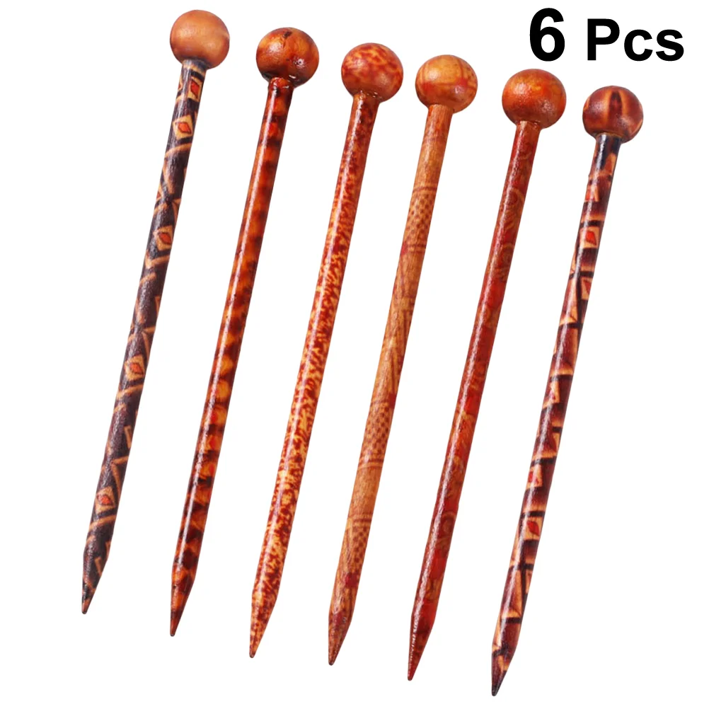 

6 Pcs Hair Styling Accessory Wooden Hairpin Printing Comfortable Pretty Pairpin