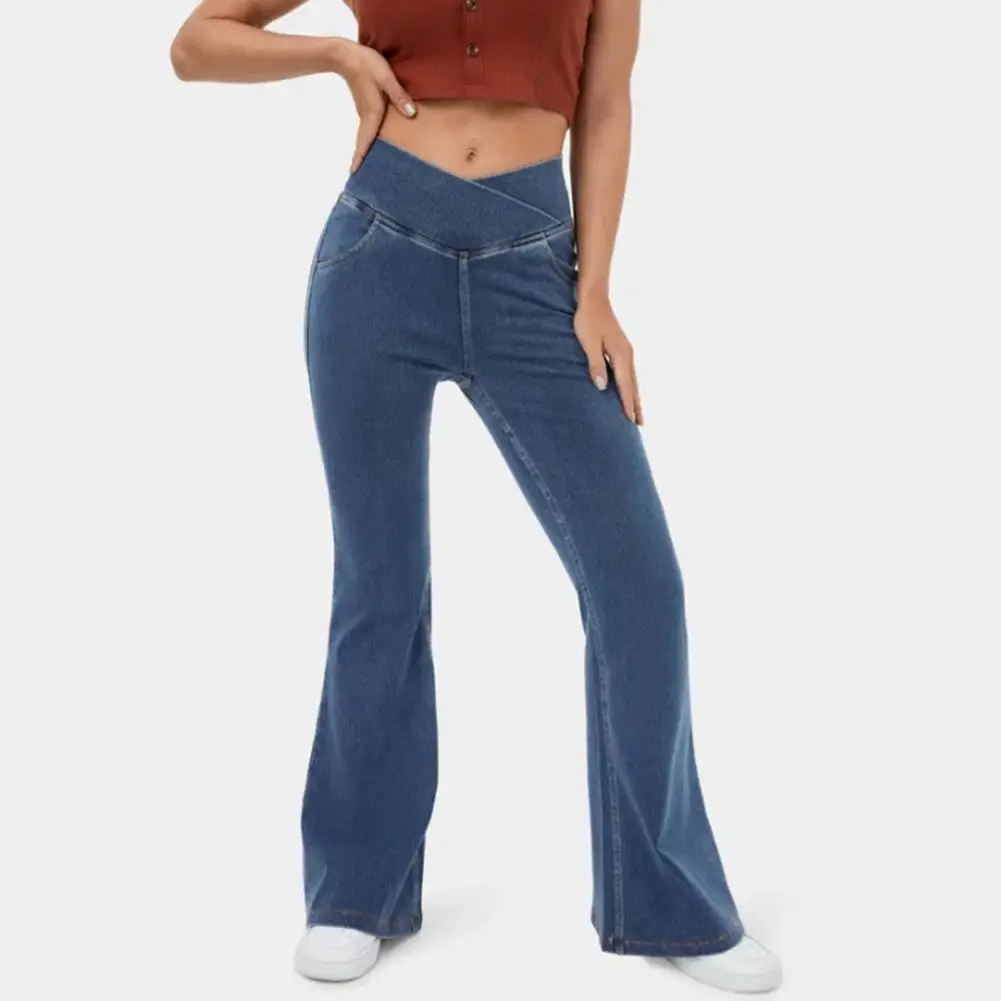 Women Style Trousers Stylish Women\'s High Waist Flared Denim Pants with Waistband Slim Fit Jeans Fashionable for Streetwear