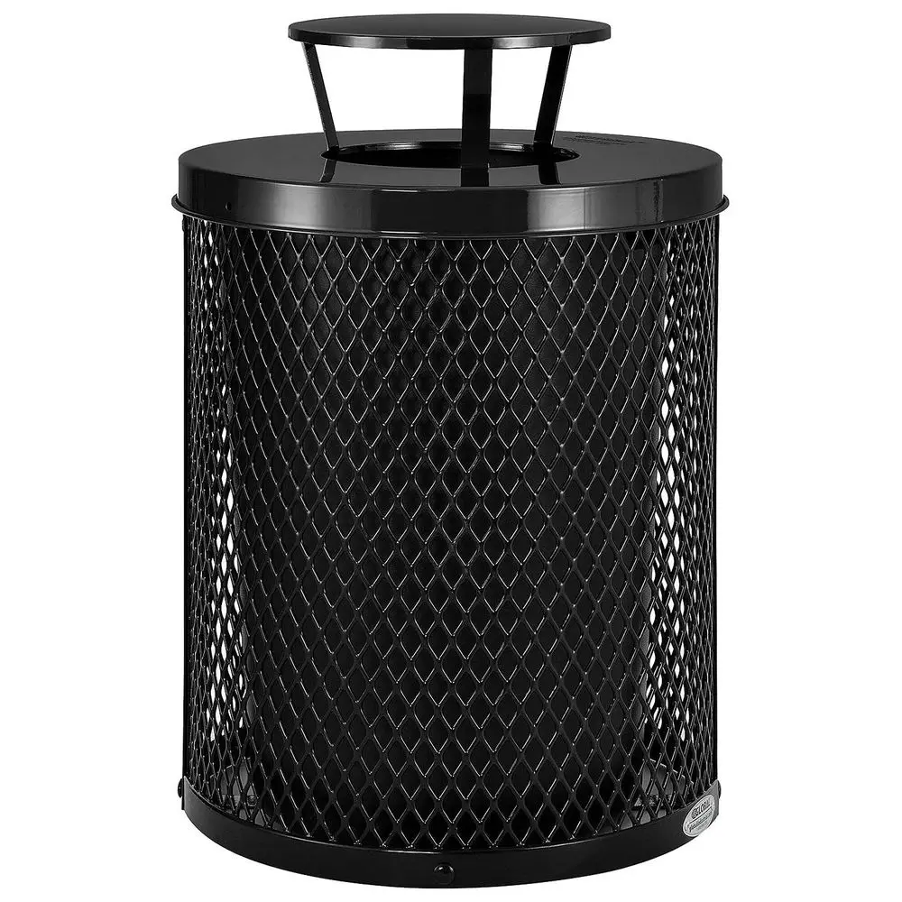 

Outdoor Diamond Steel Trash Can with Rain Bet Lid and Plastic Liner, 36 Gallon acity, Black, Commercial Trash Can, 23-1/2" Diame
