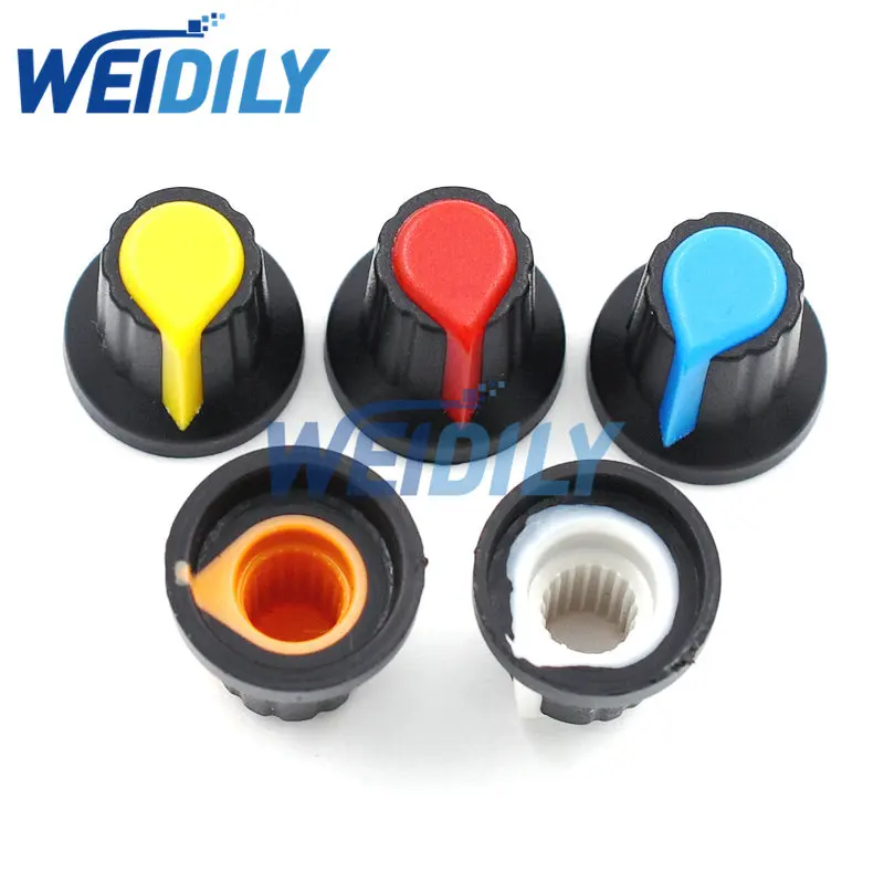 30PCS WH148 Knob 15X17mm Plastic Knob AG2 Type Potentiometer Power Amplifier Knob Hat 5 Color