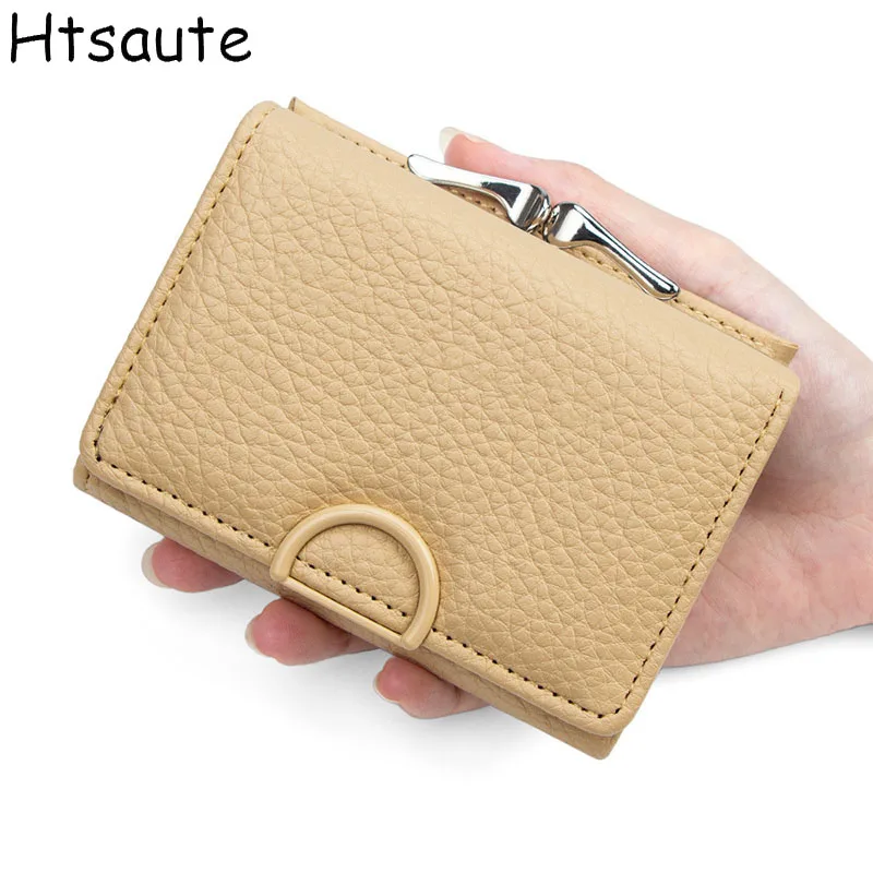puレザー女性用財布、ショートタイプ、留め金付き、ソフトカードホルダー、idウィンドウ、ジッパー付きコインポケット付き財布