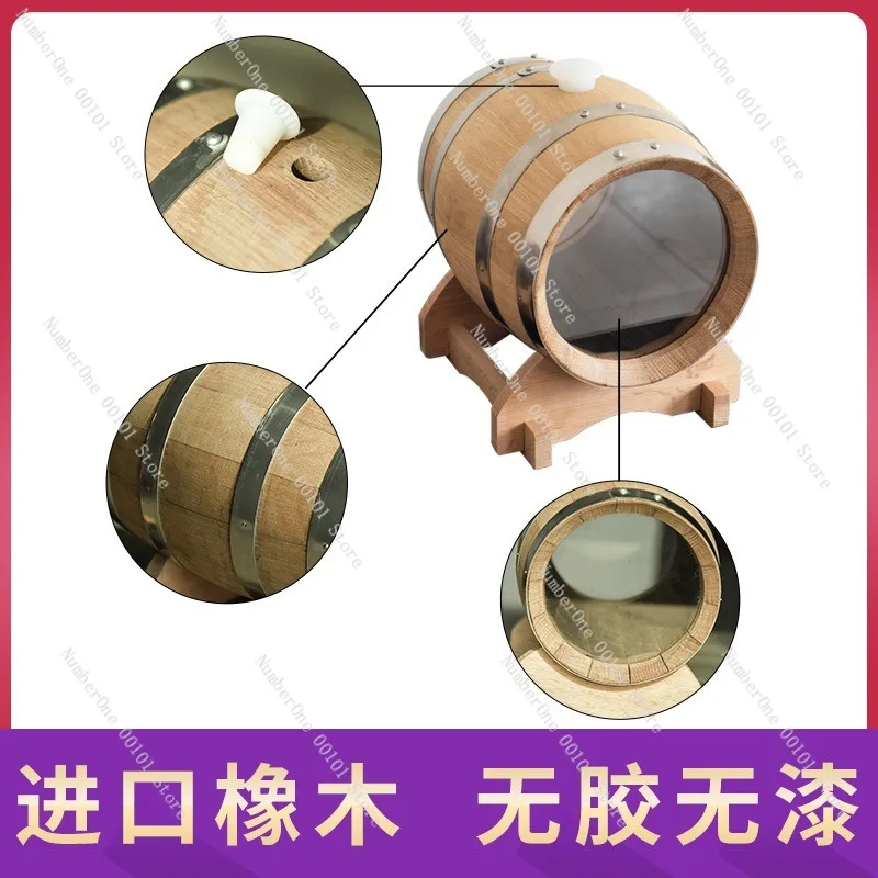 Mini Oak Aging Barrel With Glass Window Charred Whiskey Brandy Sherry Wine Cask Wooden Infusion Dispenser Home Bar Decor Gift