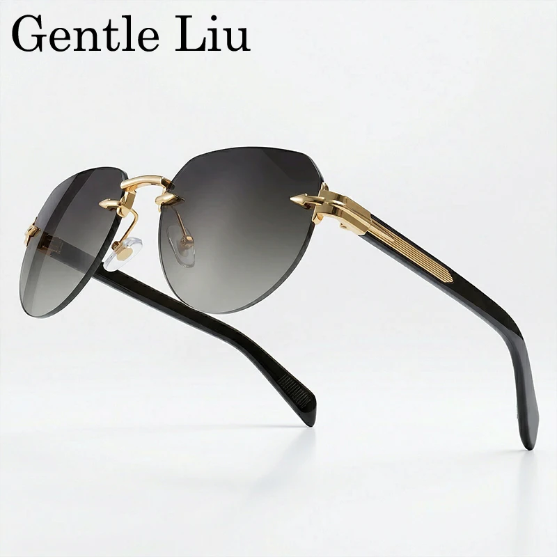 

Oval Rimless Punk Sunglasses Men 2026 Luxury Designer Square Sun Glasses Male Fashion Driving Eyewear Gradient Classic Shades