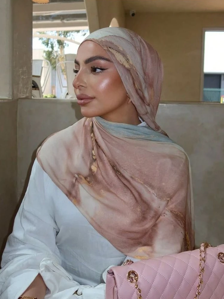 

New Marble Print Hijabs for Woemn Cotton Ombré Modal Hijab Scarf for Women Muslim Shawls Lady Turban Bandana Turban Foulard