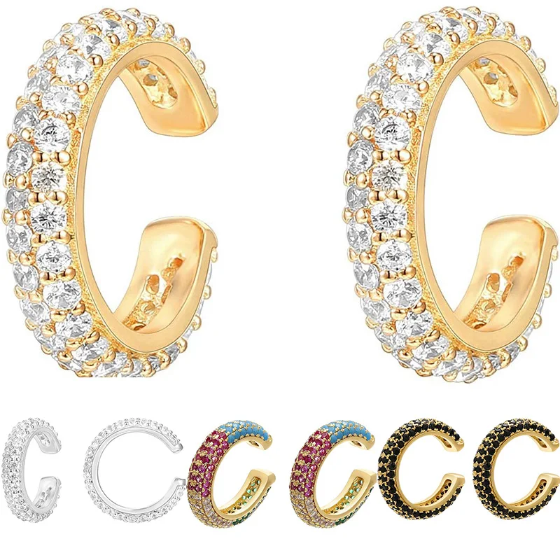 

Cubic Zirconia Sparkling C Huggie Ear Cuff Earrings 2024 Trend for Women 14K Gold Plated Hoop Clip on Cartilage Earring