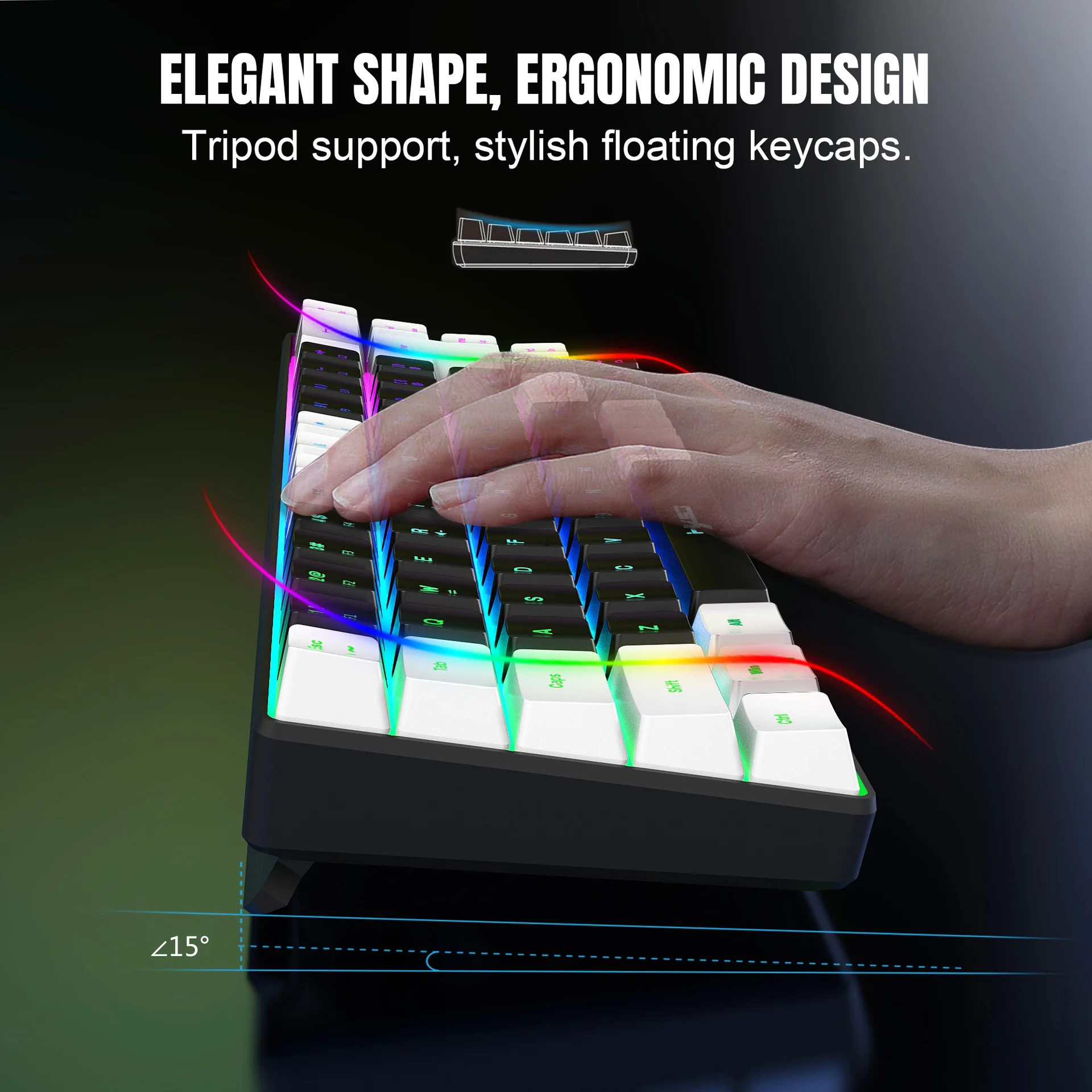 Wired 68 Keys 65 Percent RGB Backlit Gaming Keyboard Ergonomic Portable USB Keyboard for PC Computer Office Laptop White Black
