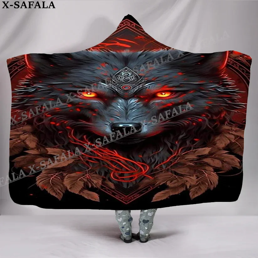 

Symbol Viking Raven Tattoo Native Wolf Overcoat Hooded Blanket Coat Robe Fleece Men Women Cloak Thick Warm Windproof Wearable-4